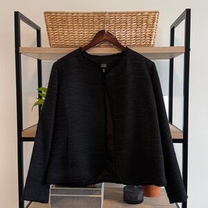 Eileen Fisher Subtle Sparkle Jacquard Black Open Front Woven Blazer, S